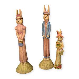 Ceramic Tall Skinny Pencil Bunny Rabbits Group of 3 Easter Decorations